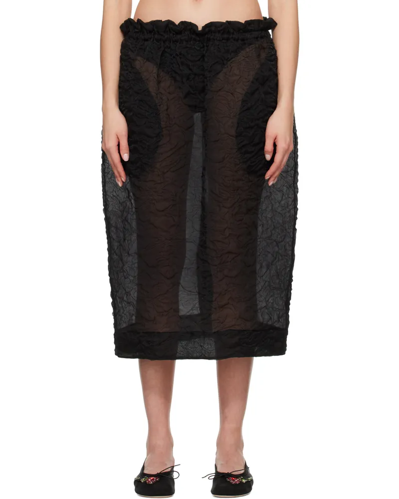 Simone Rocha Black Elasticated Gathered Ruffle Waist Tulip Midi Skirt Black