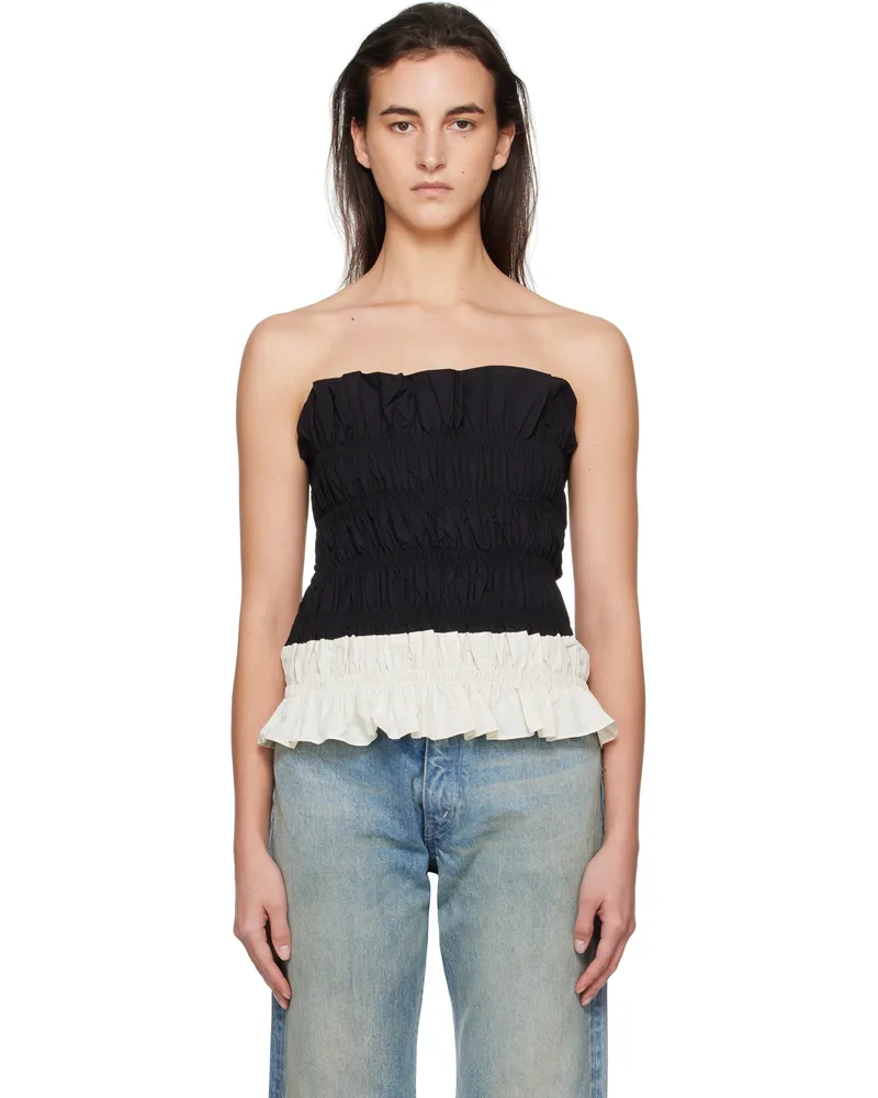 Kijun Black & Off-White Shirring Mono Tube Top Black