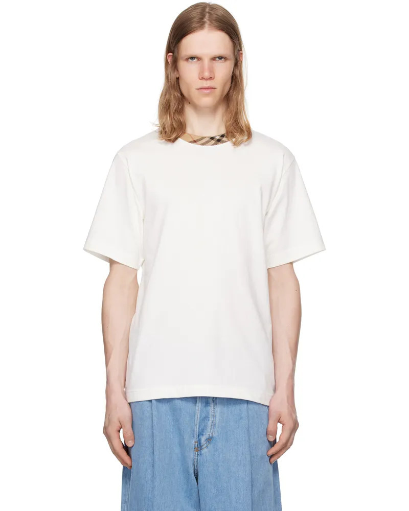 Burberry Off-White Check Trim Cotton T-shirt Chalk