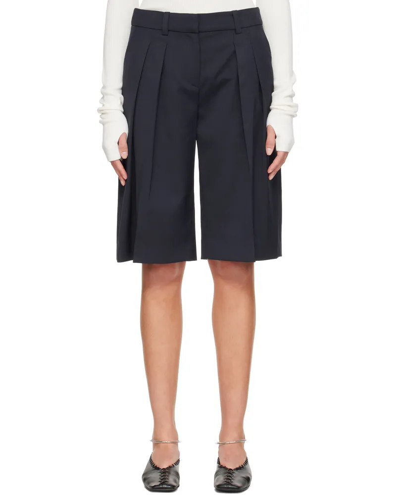 FRANKIE Shop Navy Bilbao Pleated Bermuda Shorts 304