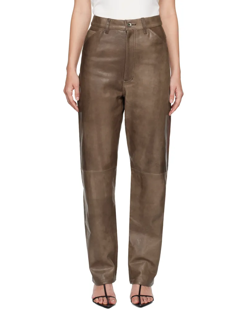 AURALEE Brown Heavy Lamb Leather Pants Dark