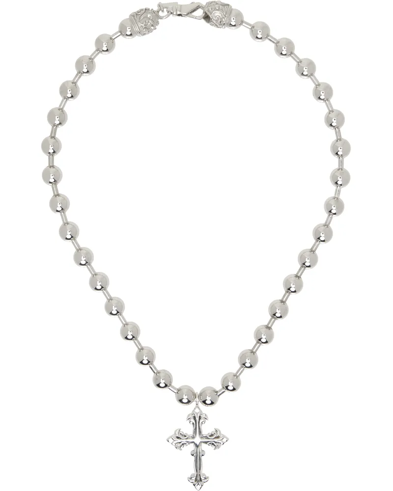 Emanuele Bicocchi Silver Large Beaded Chain Cross Necklace Silver
