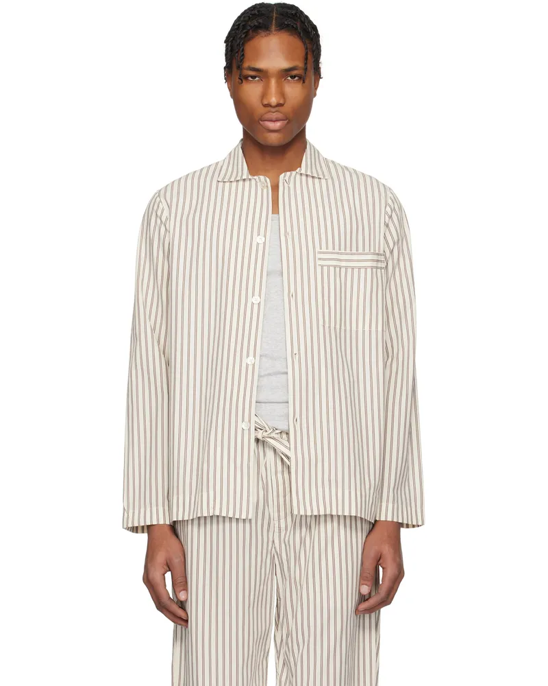 TEKLA Brown & Off-White Poplin Long-Sleeved Pyjama Shirt Hopper