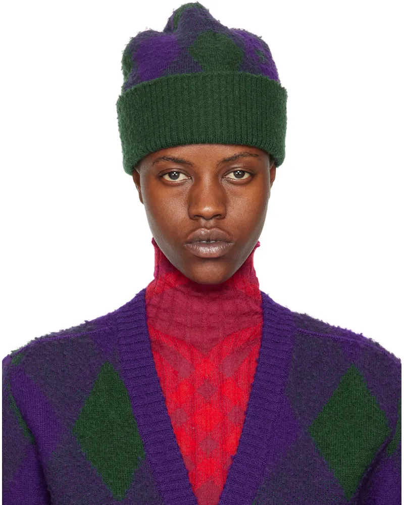 Burberry Green & Purple Argyle Beanie Royal
