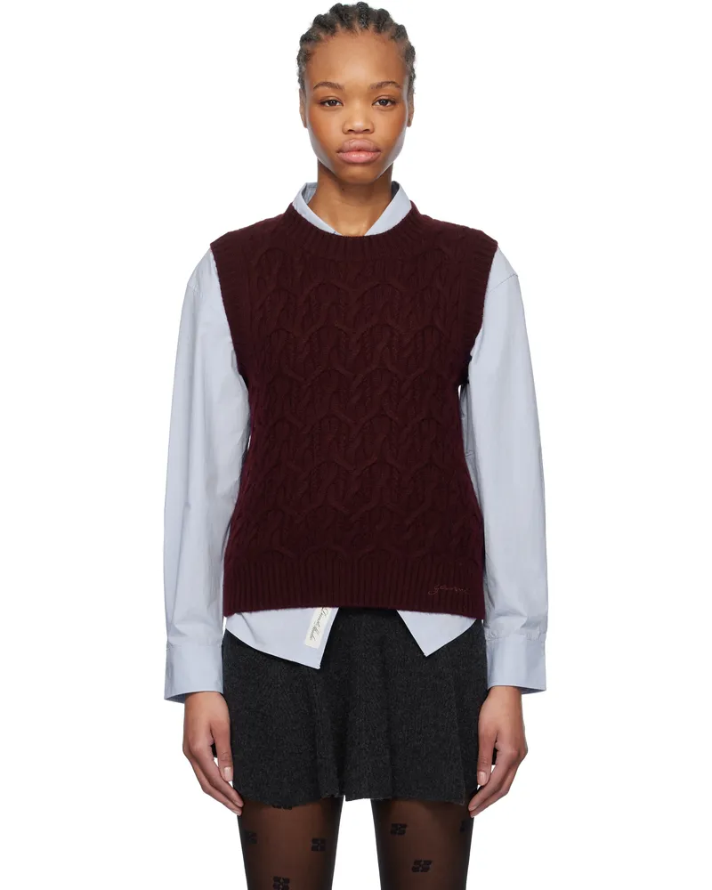 Ganni Red & Gray Wool Cashmere Cable Vest 431