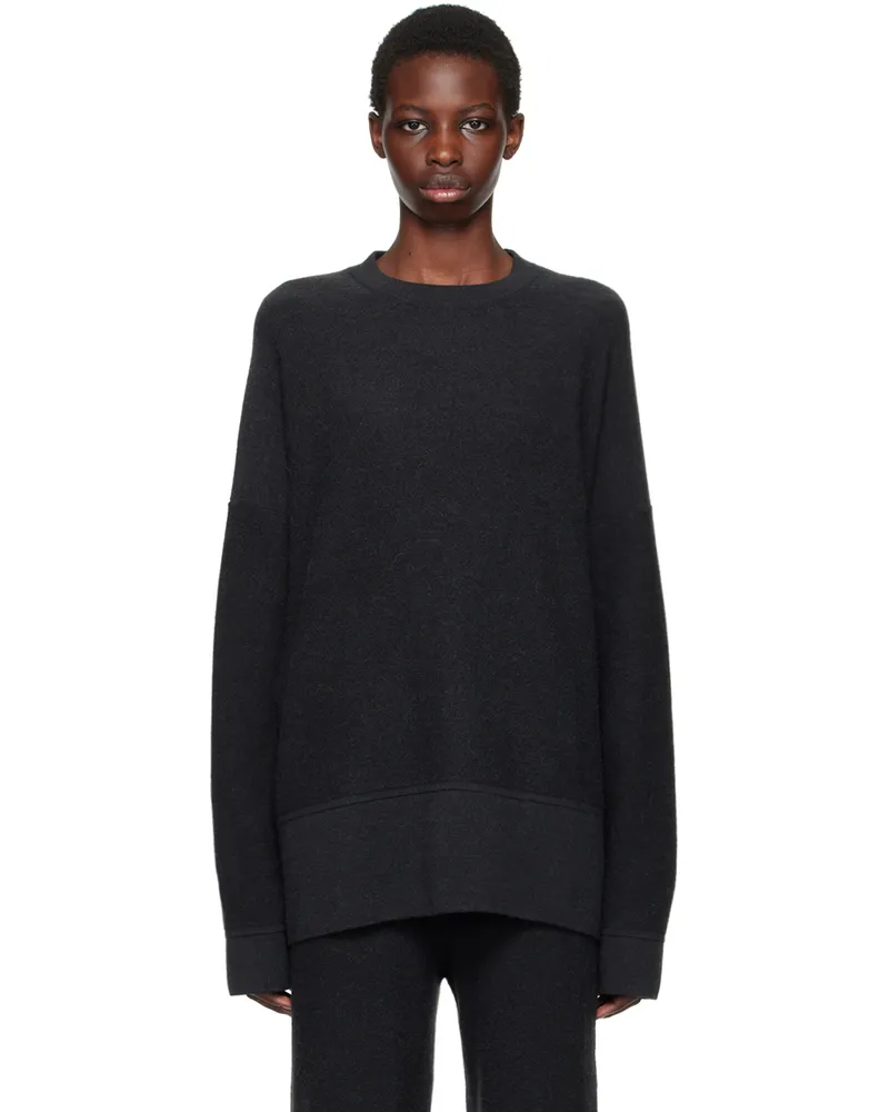 Lauren Manoogian Black Oversize Crewneck Sweater I01