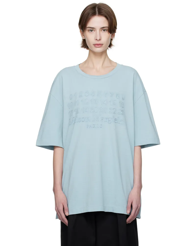 Maison Margiela Blue Embroidered Logo T-shirt 488