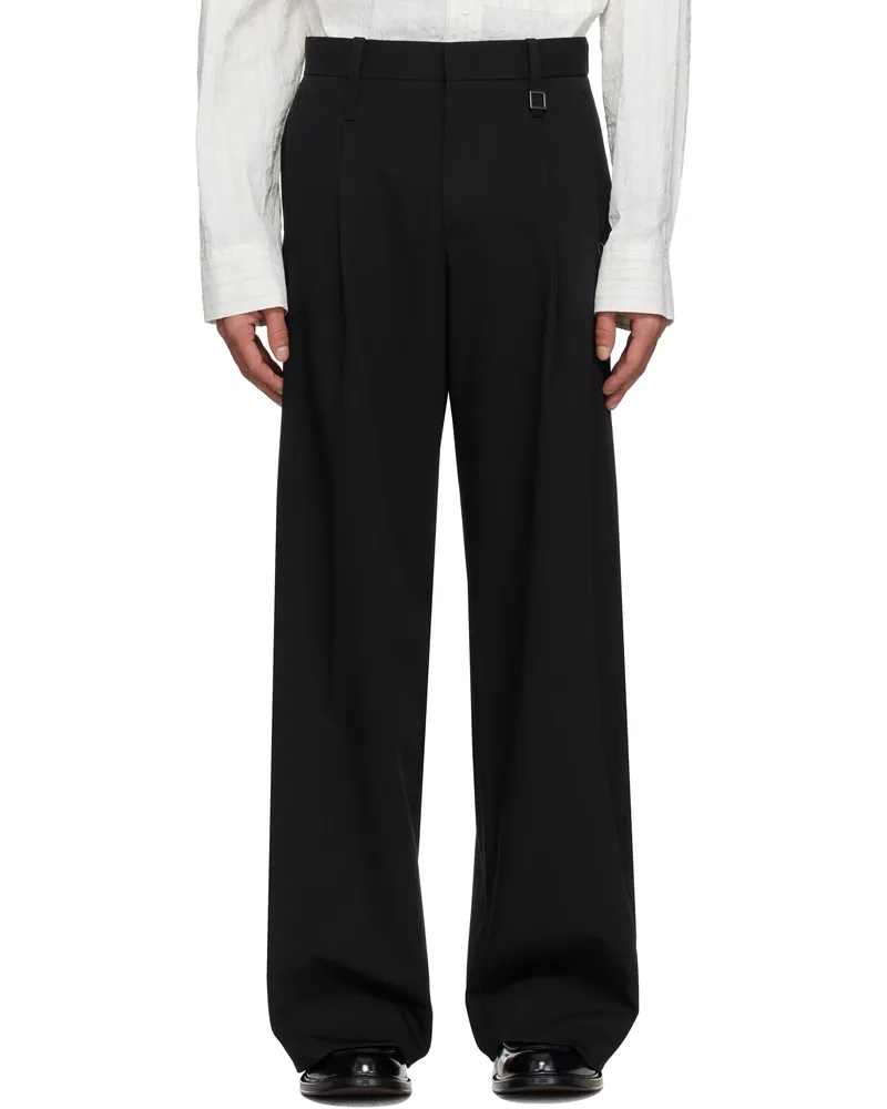 Wooyoungmi Black Wool Wide Folding Trousers Black905b