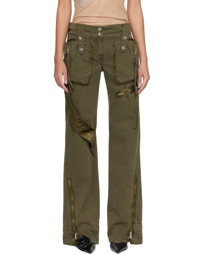 Blumarine Khaki Garment-Dyed Denim Cargo Pants D0569