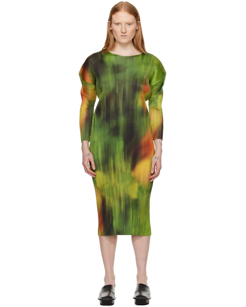 Issey Miyake Green Printed Maxi Dress Spinach