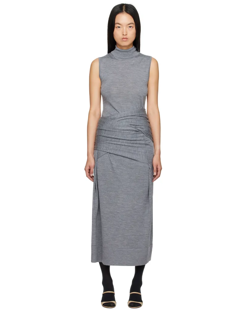 Totême Gray Draped Knit Maxi Dress Grey