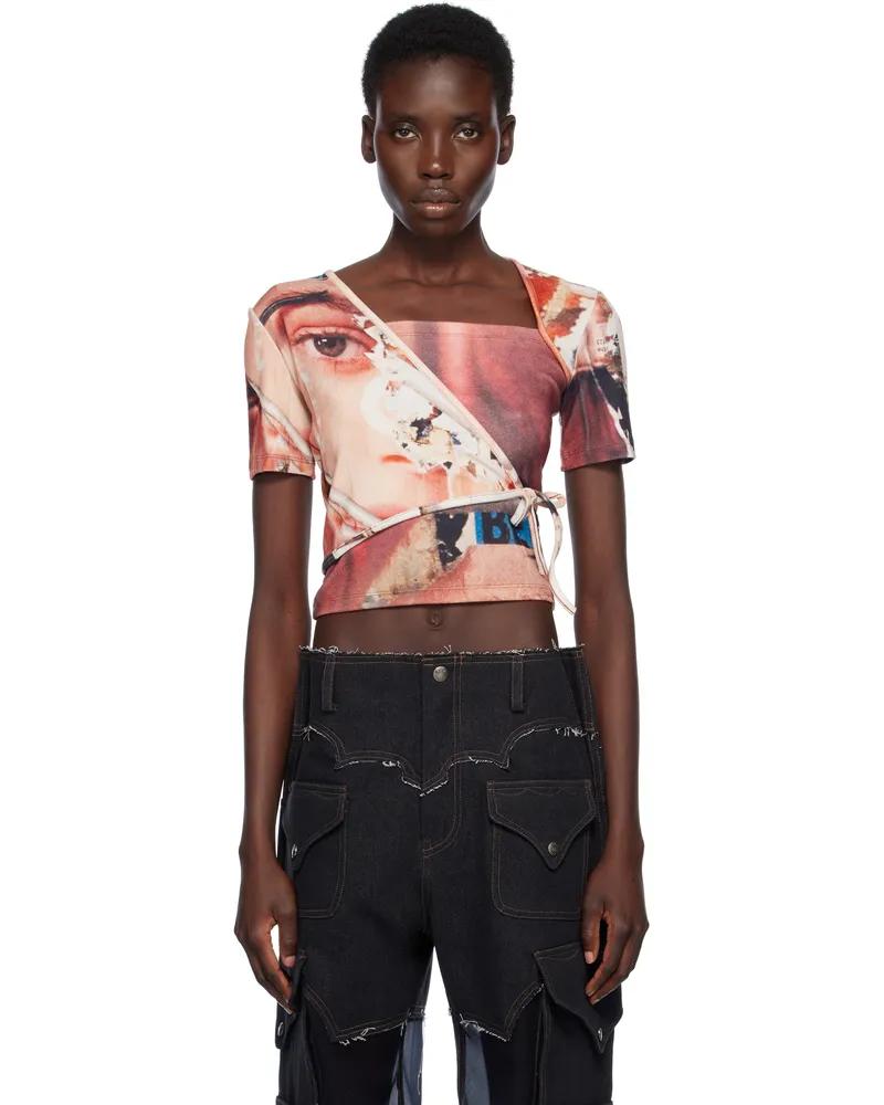 Andersson Bell Burgundy & Beige Collage Printed Wrap T-shirt Print