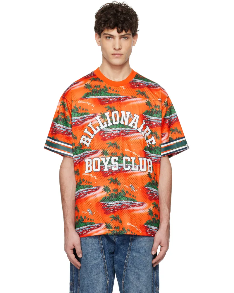 Billionaire Boys Club Orange Tropical Island Print Football T-shirt Multi
