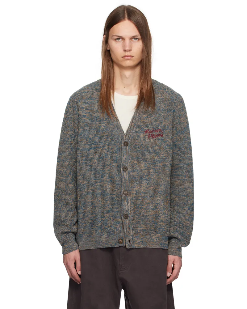 Kitsuné Blue & Beige 'Maison Kitsuné' Handwriting Cardigan 0016