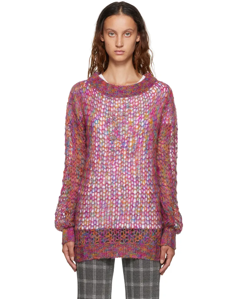 Anna Sui Multicolor Boatneck Sweater Magenta