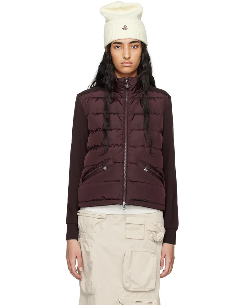 Moncler Burgundy Paneled Down Cardigan 57