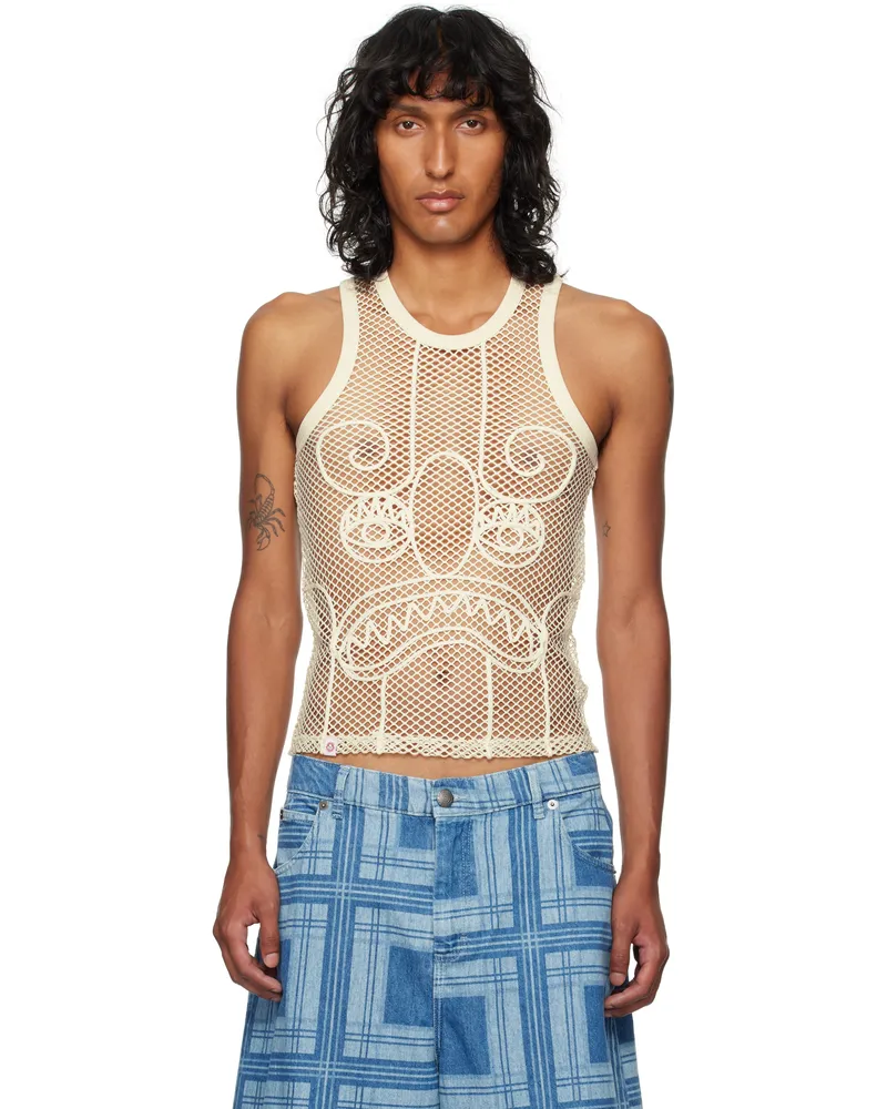 Charles Jeffrey Loverboy SSENSE Exclusive Off-White Graphic Net Tank Top Ecru
