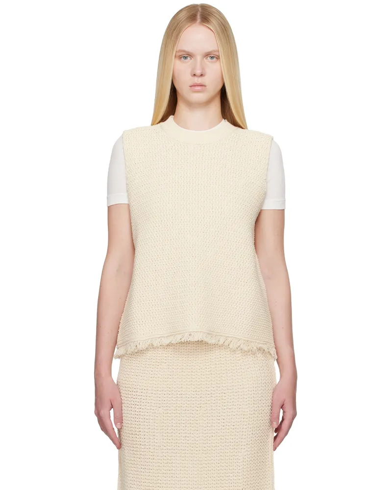 Studio Nicholson Off-White Fray Knit Vest Cream