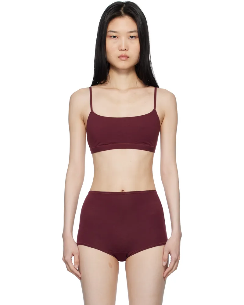 SKIMS Two-Pack Red & Burgundy Cotton Jersey Scoop Bralettes Plat