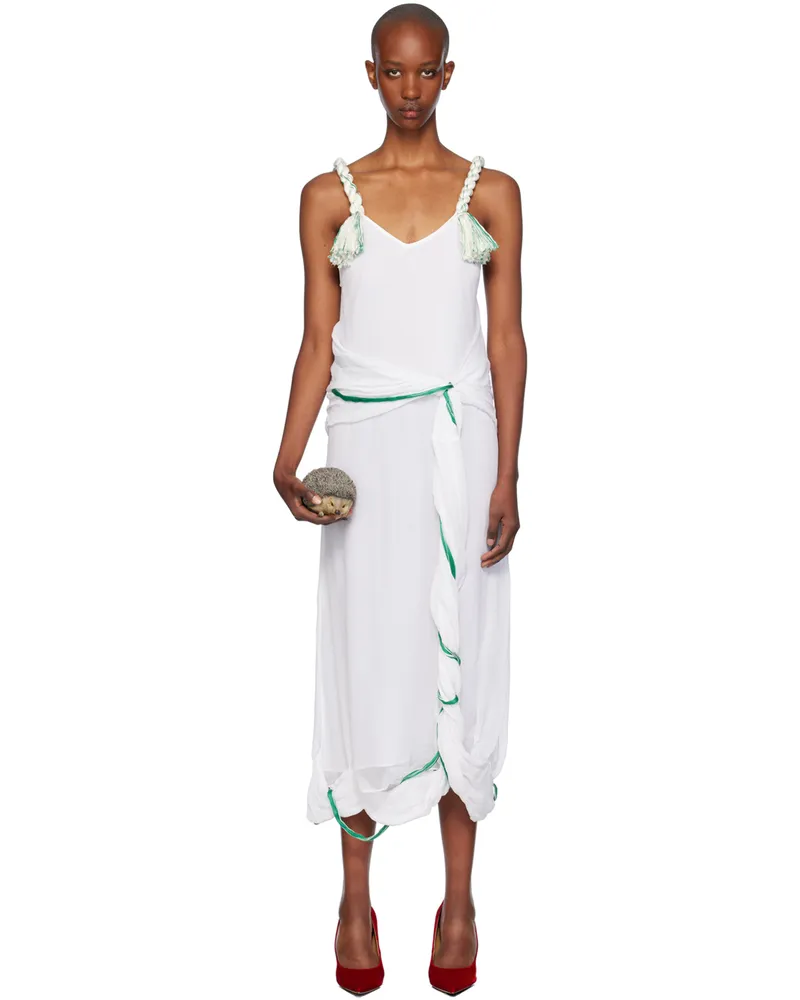 J.W.Anderson White Tassel Strap Twisted Midi Dress 002