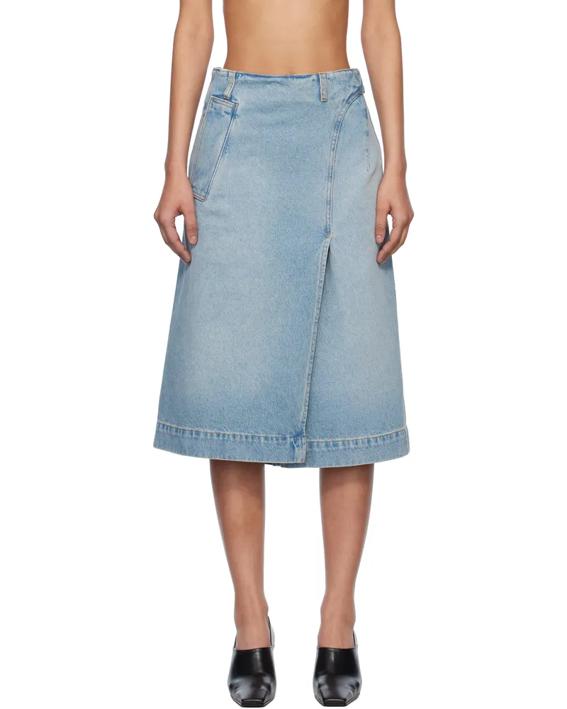 Victoria Beckham Blue Wrap Detail Denim Midi Skirt Pale