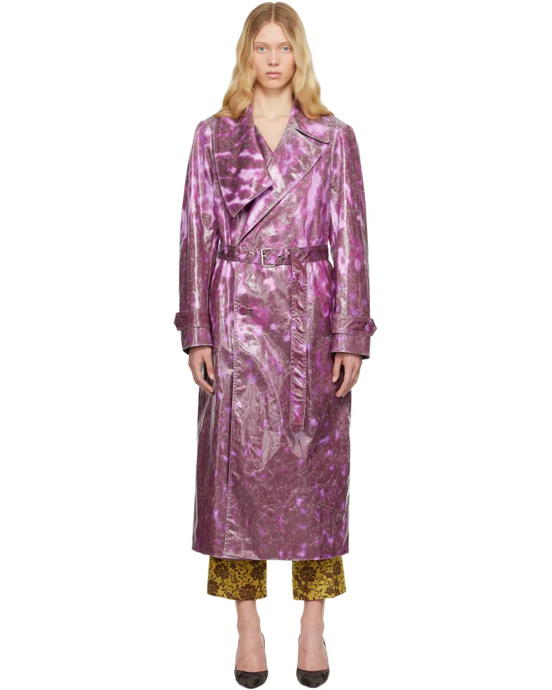 Dries van Noten Purple Double-Breasted Trench Coat 304