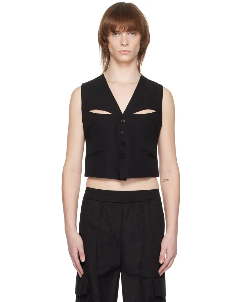 The World Is Your Oyster Black Cutout Waistcoat Black