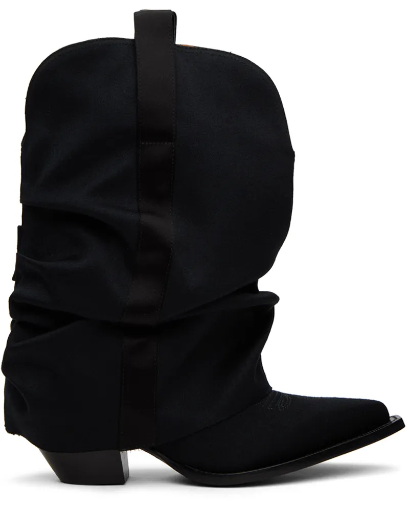 R13 Black Chunky Sleeve Cowboy Boots Black
