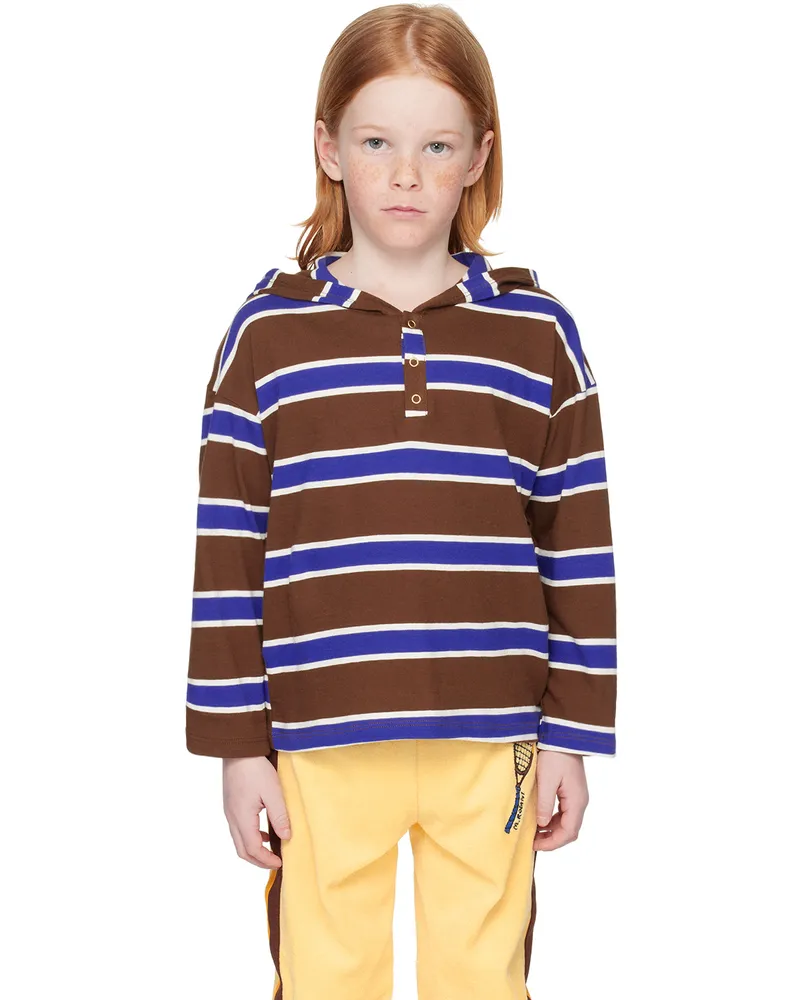 Mini Rodini Kids Brown & Blue Striped Hoodie Brown