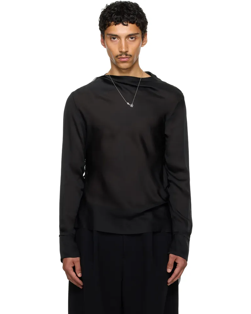AARON ESH SSENSE Exclusive Black Draped Neck Long Sleeve Shirt Black