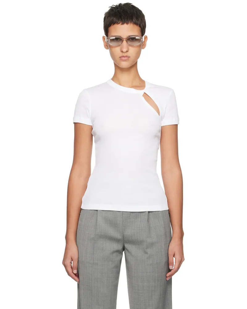 Helmut Lang White Asymmetrical Slash T-Shirt White