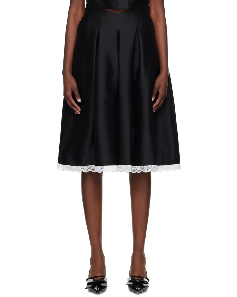 SHUSHU/TONG Black Darted Midi Skirt Ba100