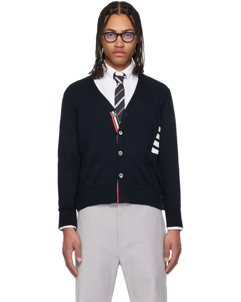 Thom Browne Navy Relaxed Fit 4-Bar Cardigan 415