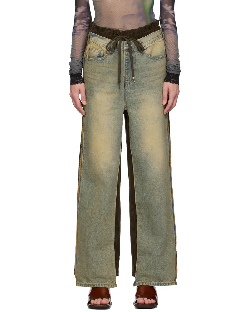 OPEN YY Blue & Brown Paneled Jeans Brown