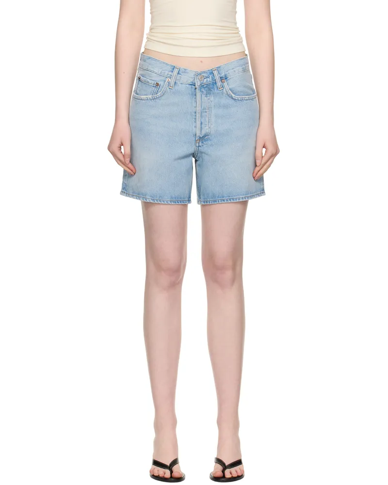 AGOLDE Blue V-Waist Denim Shorts Backbeat