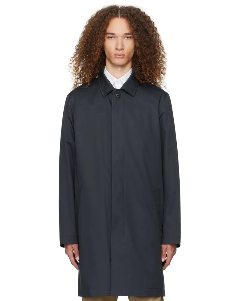 Sunspel Navy Buttoned Coat Navy