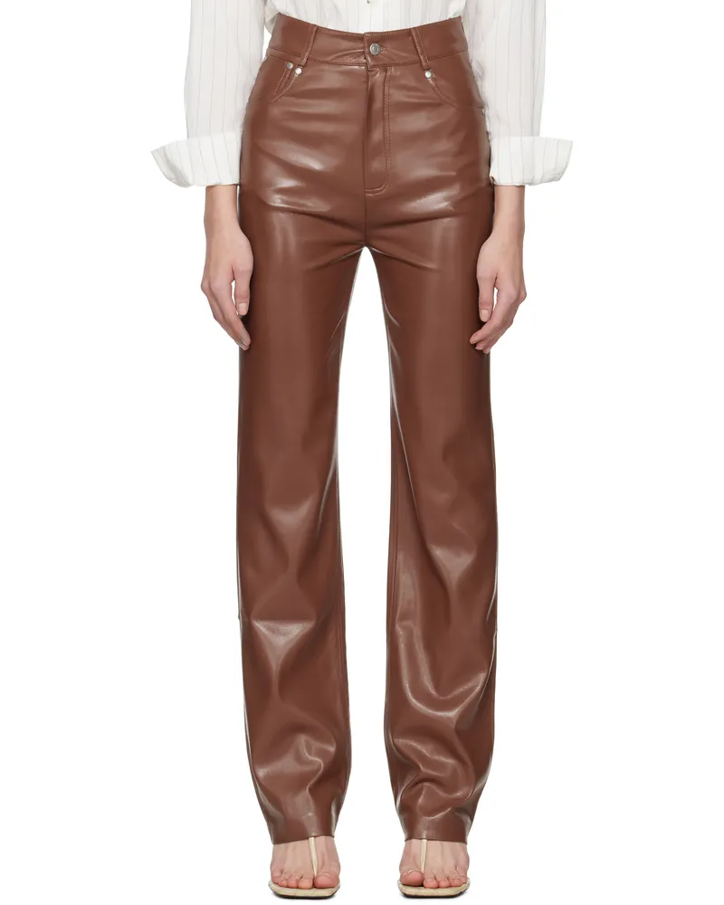 Nanushka Brown Jacoba Vegan Leather Pants Henna