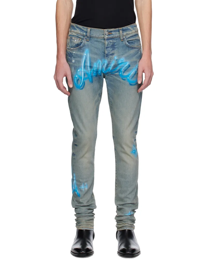 Amiri Blue Amiri Airbrush Logo Skinny Jeans Clay
