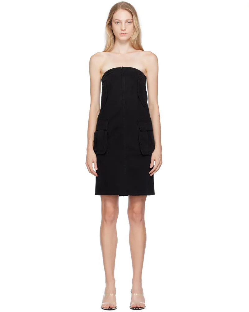 WE 11 DONE Black Cargo Denim Midi Skirt Black