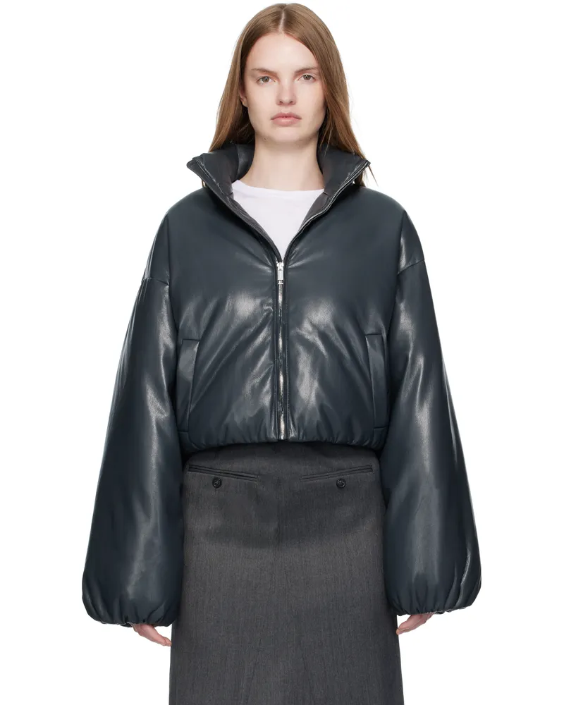 Nanushka Black Lilima Down Vegan Leather Jacket Steel