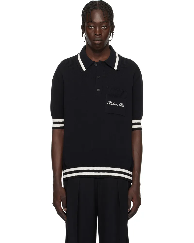 Balmain Black Cotton-Linen Polo Eer