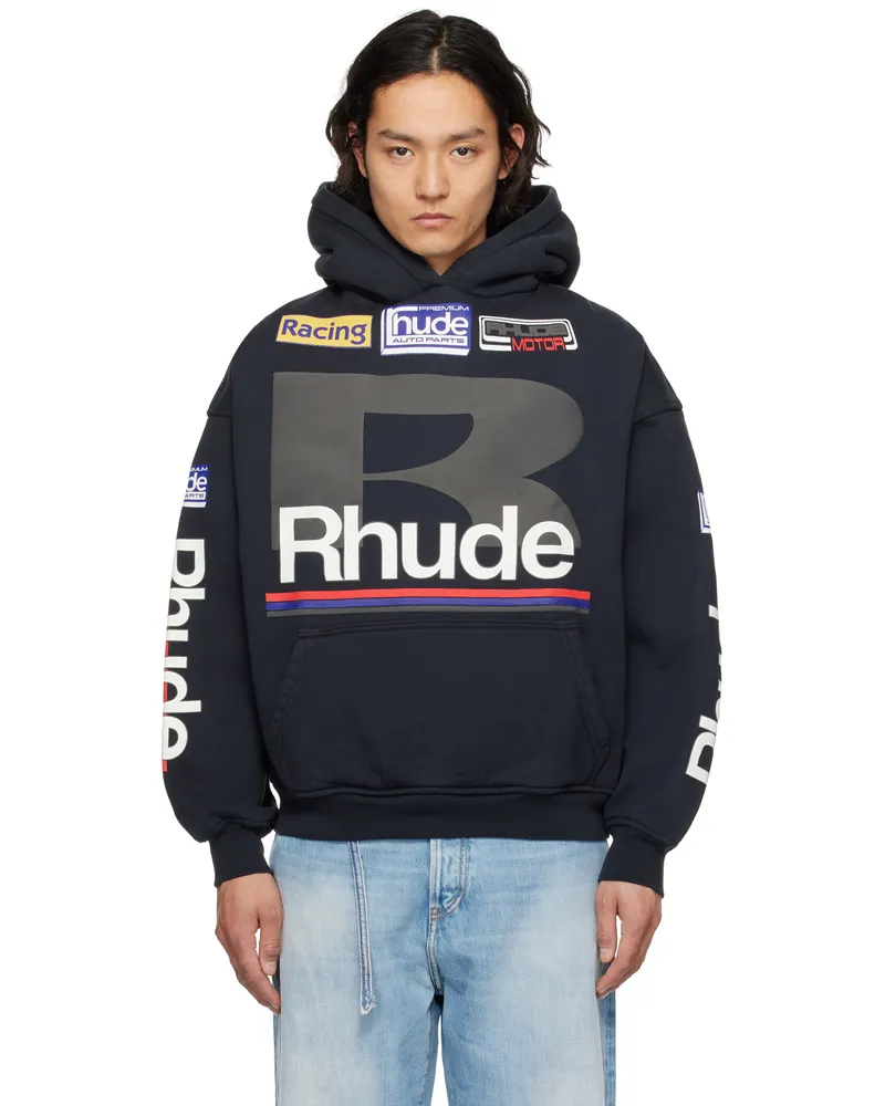 RHUDE Black Petrol Patch Hoodie Vtg