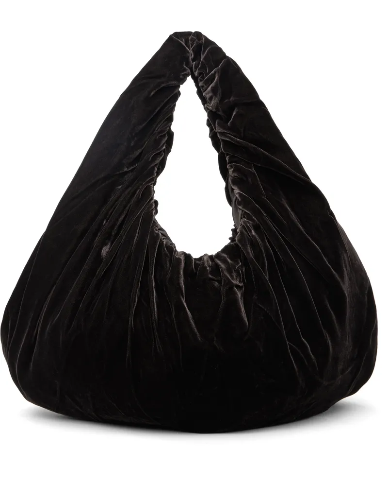 AMOMENTO Brown Velvet Shirring Tote Dark
