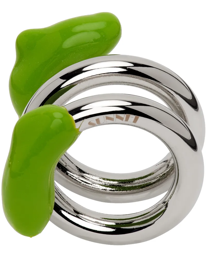 SUNNEI Silver & Green Double Fusillo Ring 7512
