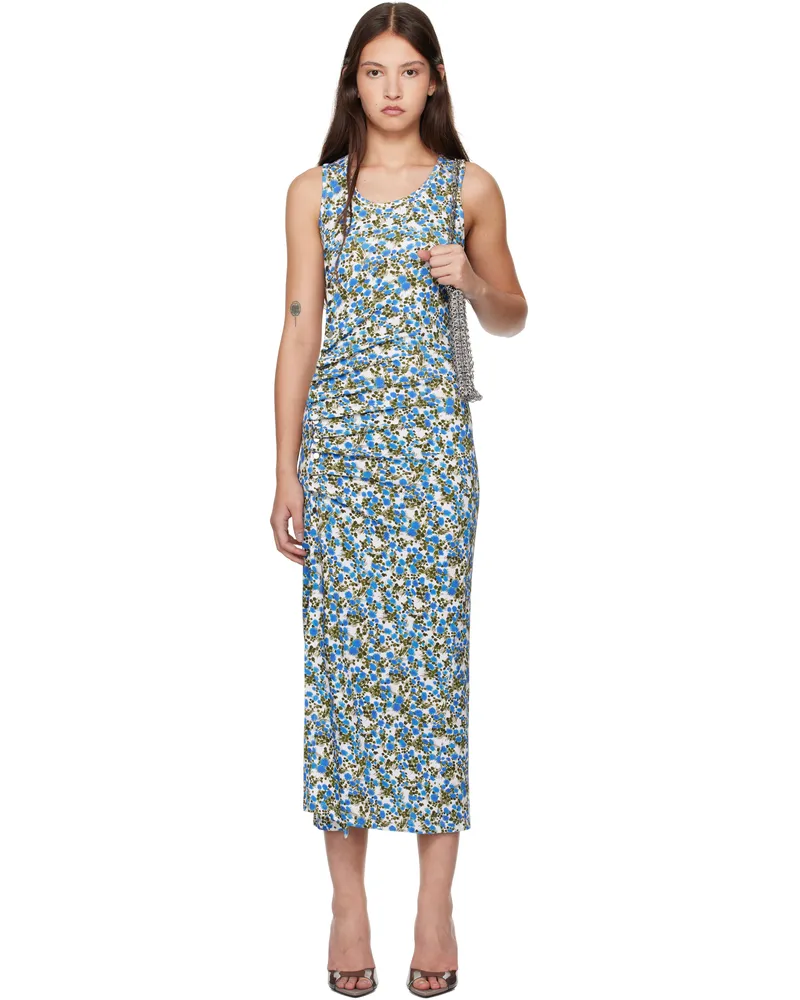 Paco Rabanne Blue Flower Print Midi Dress V295