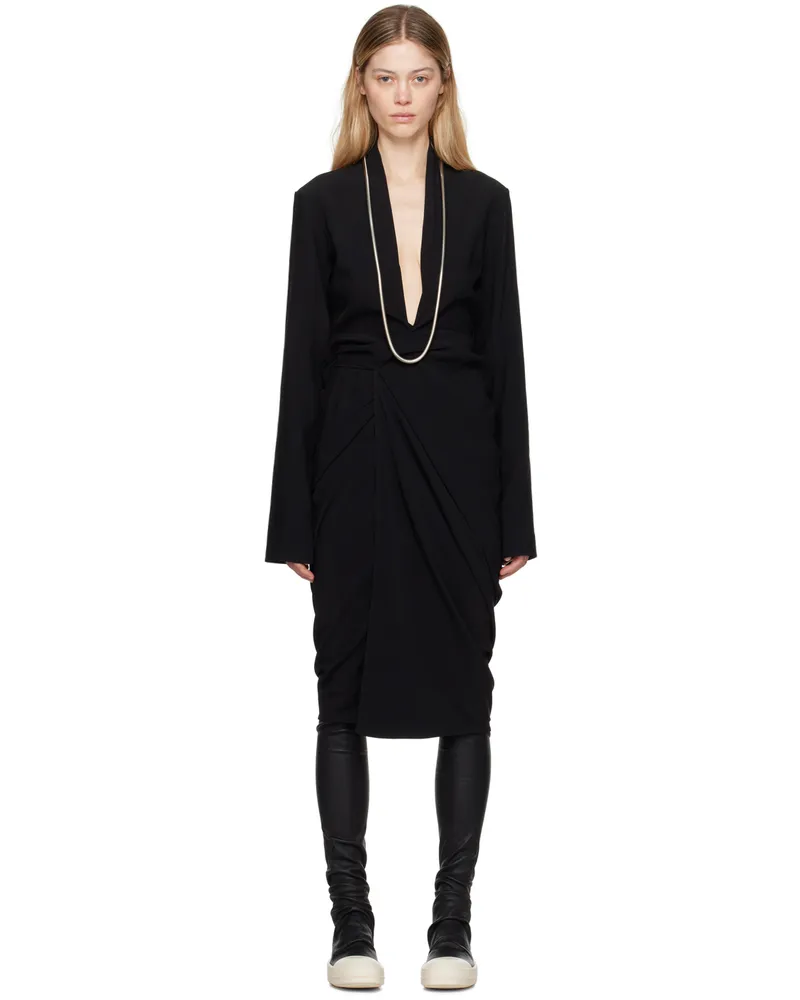 Rick Owens Black Porterville Wrap Midi Dress 09