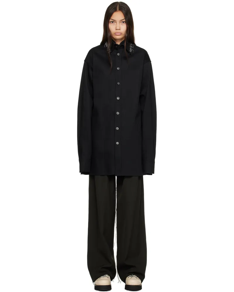 AIREI Black Handstitched Big Denim Jacket Black