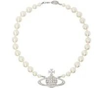 White One Row Pearl Bas Relief Necklace