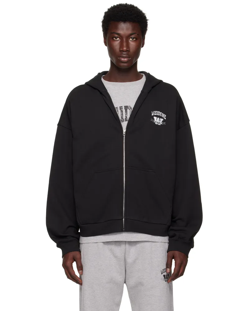 WE 11 DONE Black Collegiate Zip-Up Hoodie Black
