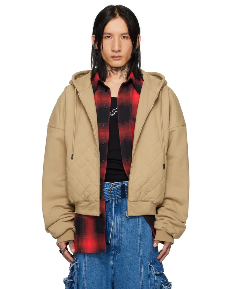 LU'U DAN Beige Quilted Hoodie Sand